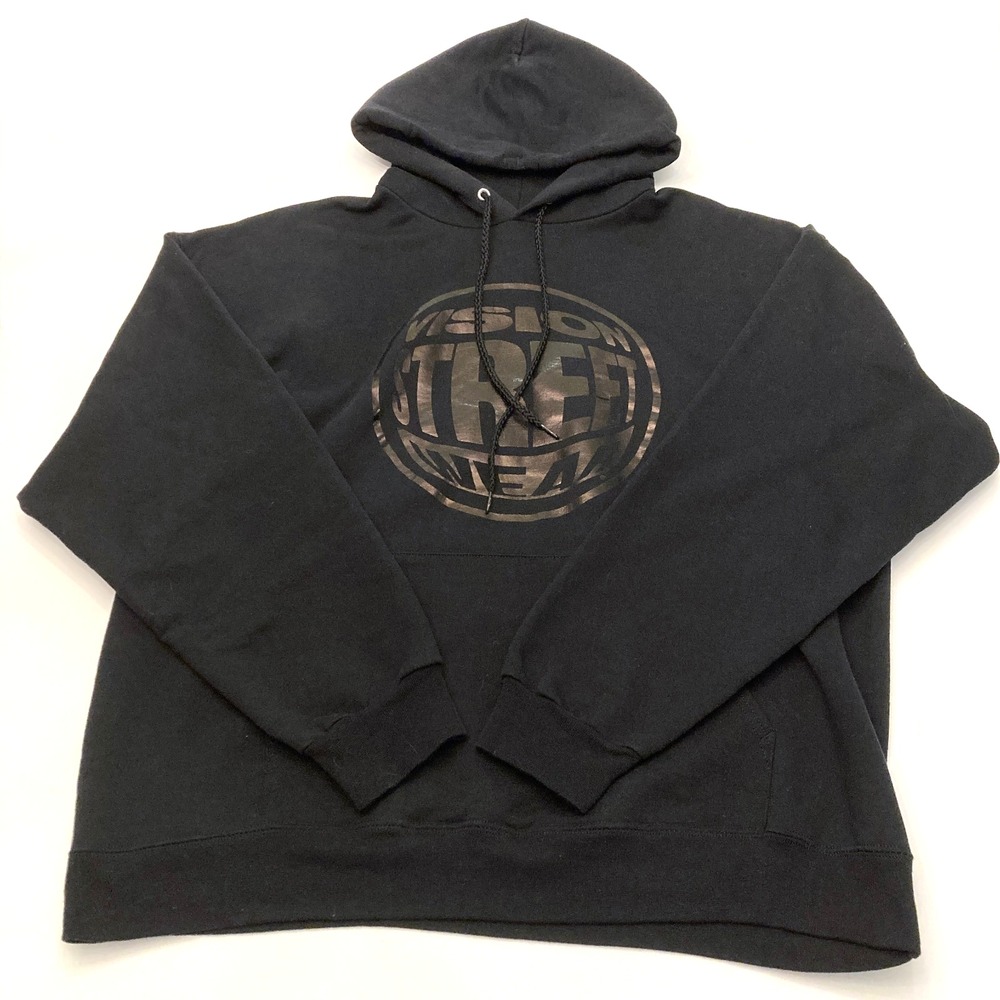 Vision Street Wear Hoodie Black on Black Logo Pockets Pullover Mens Large